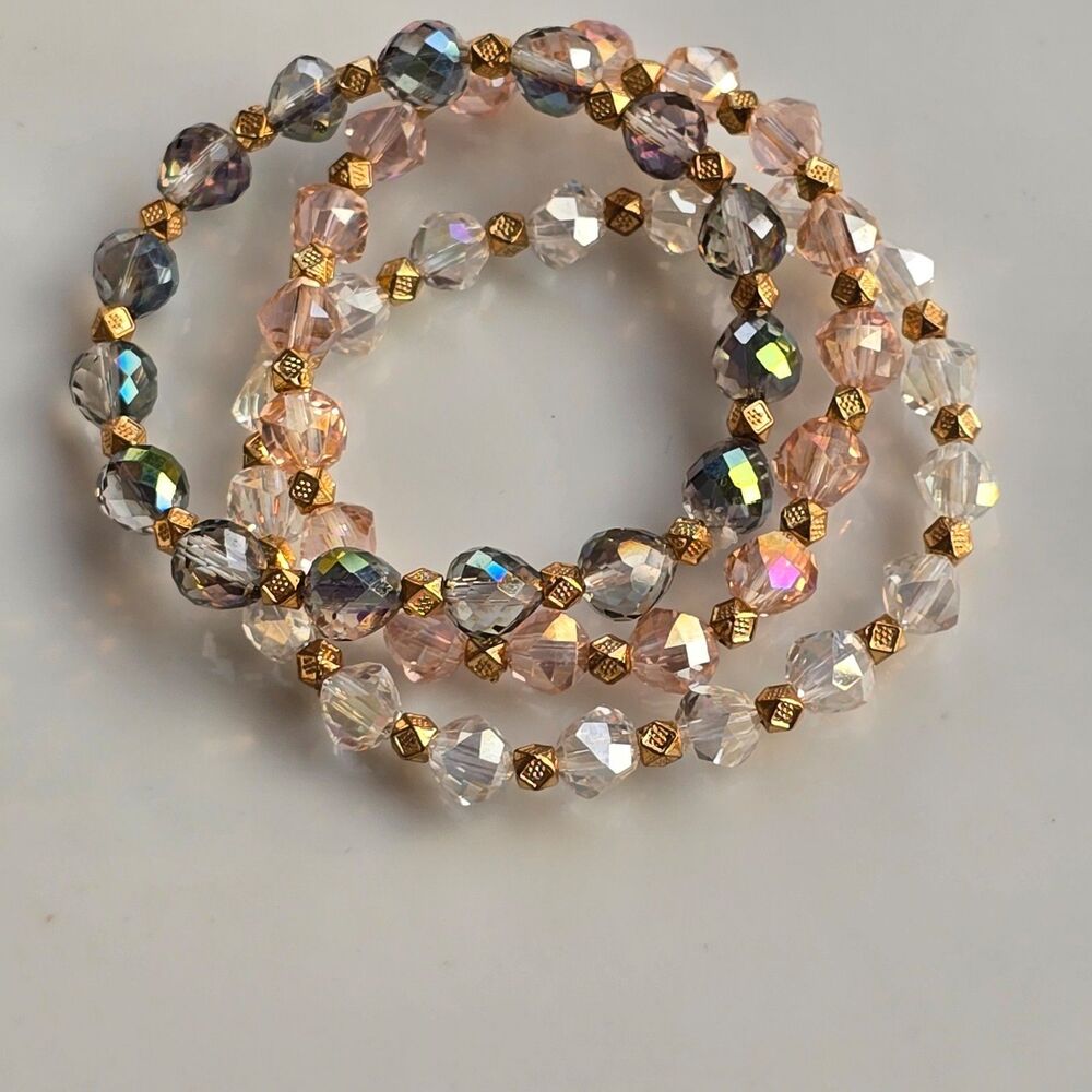 Sparkling Crystal Beaded Bracelet Trio, New!